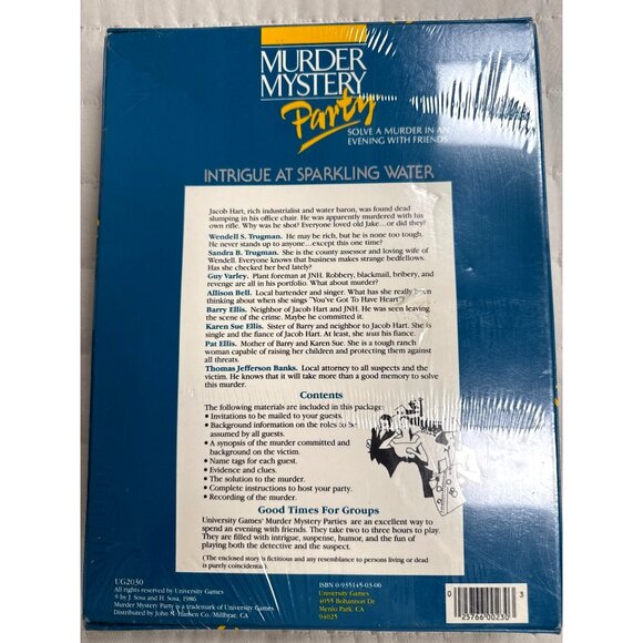 Murder Mystery Party Game New 1986 Intrigue at Sparkling Water University Games - Picture 5 of 6
